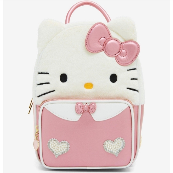 fuzzy mini backpack Ball Hop to it with this light blue faux fur backpack Loungefly Disney Stitch Plush Sherpa